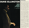Cover of the album, "Duke Ellington with his orchestra, Such Sweet Thunder (Dedicatd to the Shakespearen Festival, Stratford, Ontario)" with a picture of Ellington in partial light at a piano, and a column of liner notes to the right.